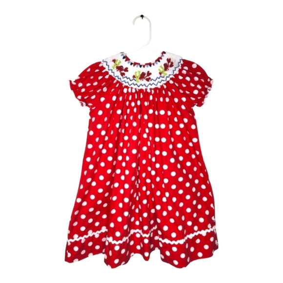 Marmellata Smocked Bishop Lobster Red Polka Dot Dress Girls Size 3T - Picture 1 of 8